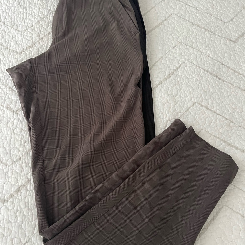 ATHLETA Brooklyn Ankle Pants Sz 8Tall Gray Houndstooth w Black Side Stripe